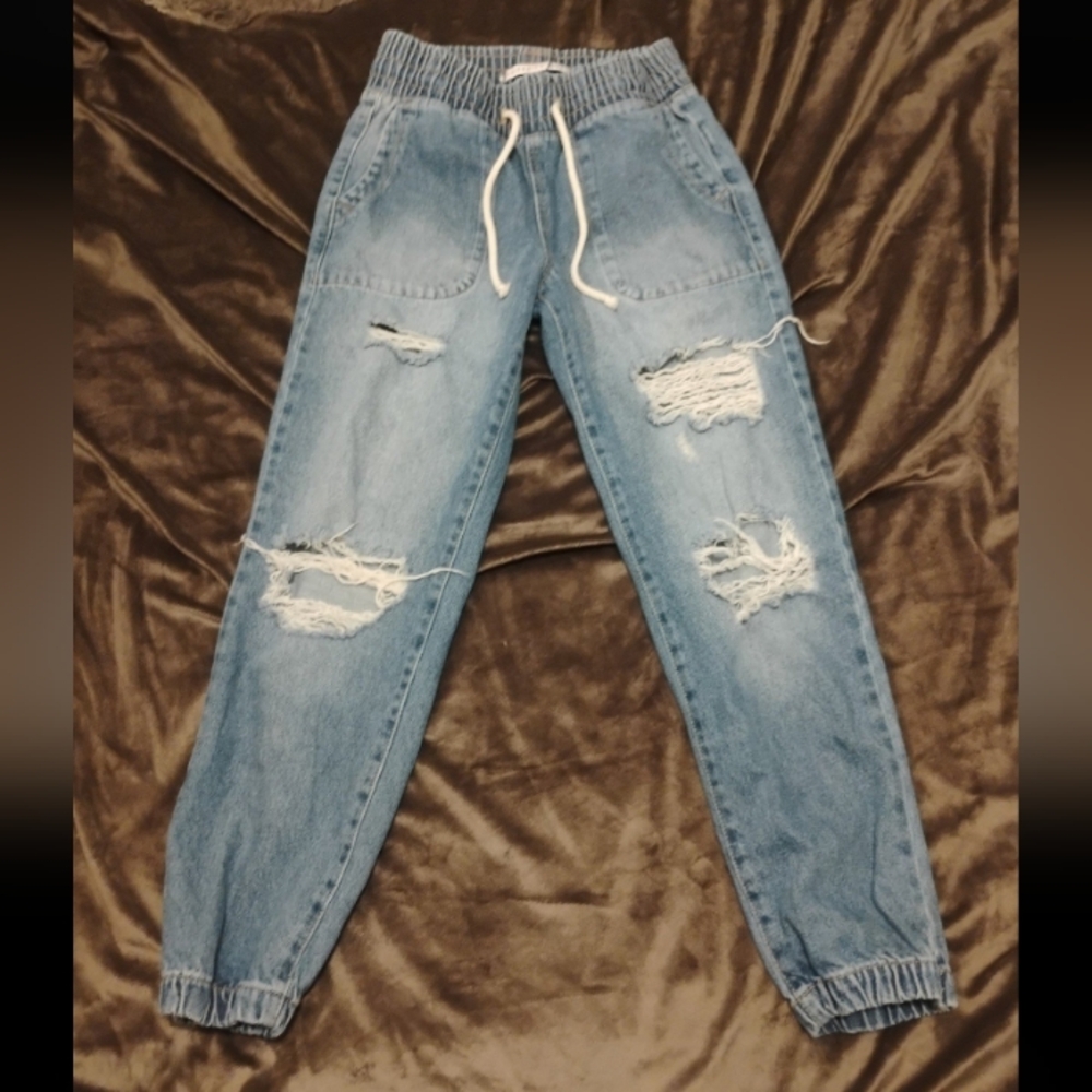 Celebrity Pink Light Blue Distressed Jeans